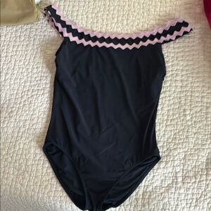 Karla Colletto Black Swimsuit with Pink Accents